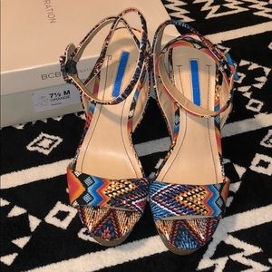 BCBG Aztec & Sparkle Platform Wedges SZ 7.5